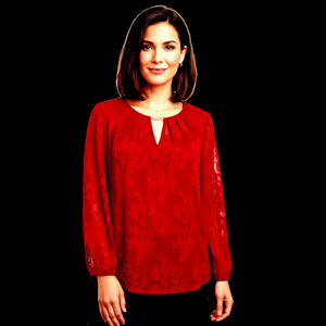 Liz Claiborne Blouse Women XL Red Sheer Lined Holiday Christmas Party Dressy Top